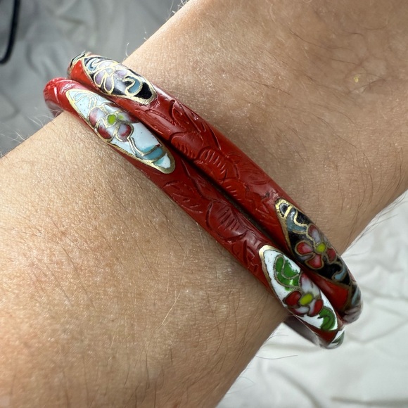 Rare, authentic vintage cloisonné and cinnabar hybrid bracelets - Picture 2 of 3